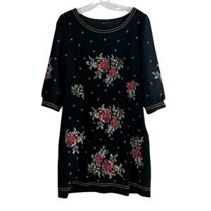 BCBG Maxazria Embroidered Dress Black Boho Sheath Statement Western BCBG Small